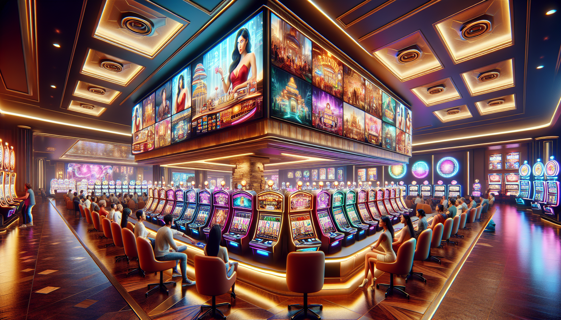 Lobby digital de Bplay Santa Fe con tragamonedas destacadas Lobby virtual de casino con jugadores y tragamonedas en Bplay Santa Fe