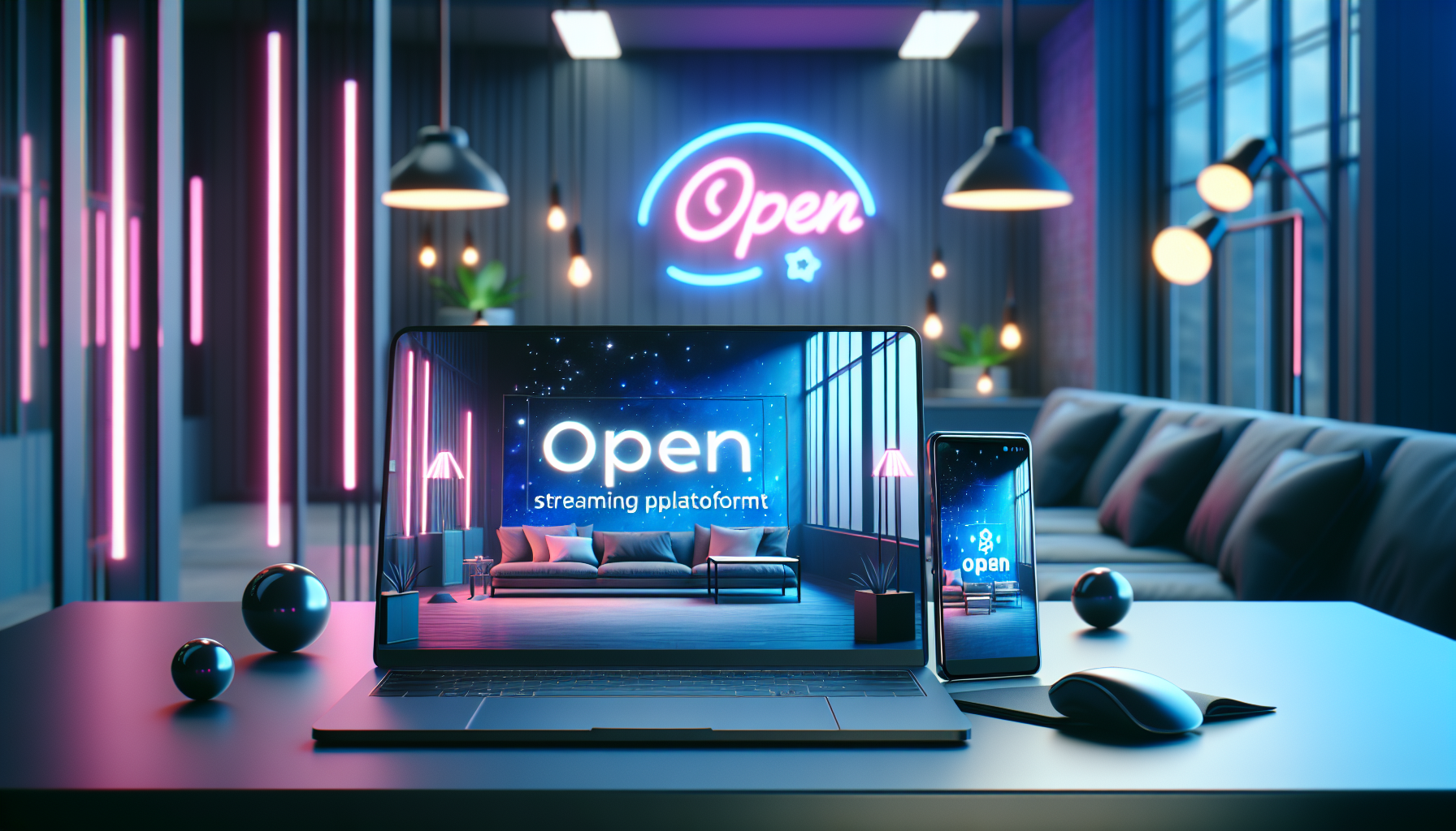 Pantallas mostrando plataforma BPLAY abierta en ordenador y móvil en ambiente hogareño, estilo realista