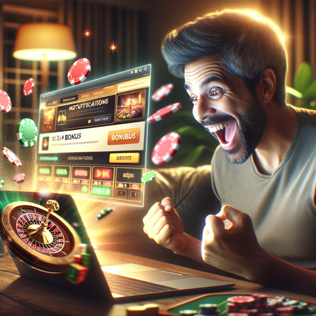 Nuevo jugador recibe bono exclusivo con código promocional Bplay Santa Fe Usuario online celebrando la activación de un bono exclusivo de Bplay Santa Fe en su computador.