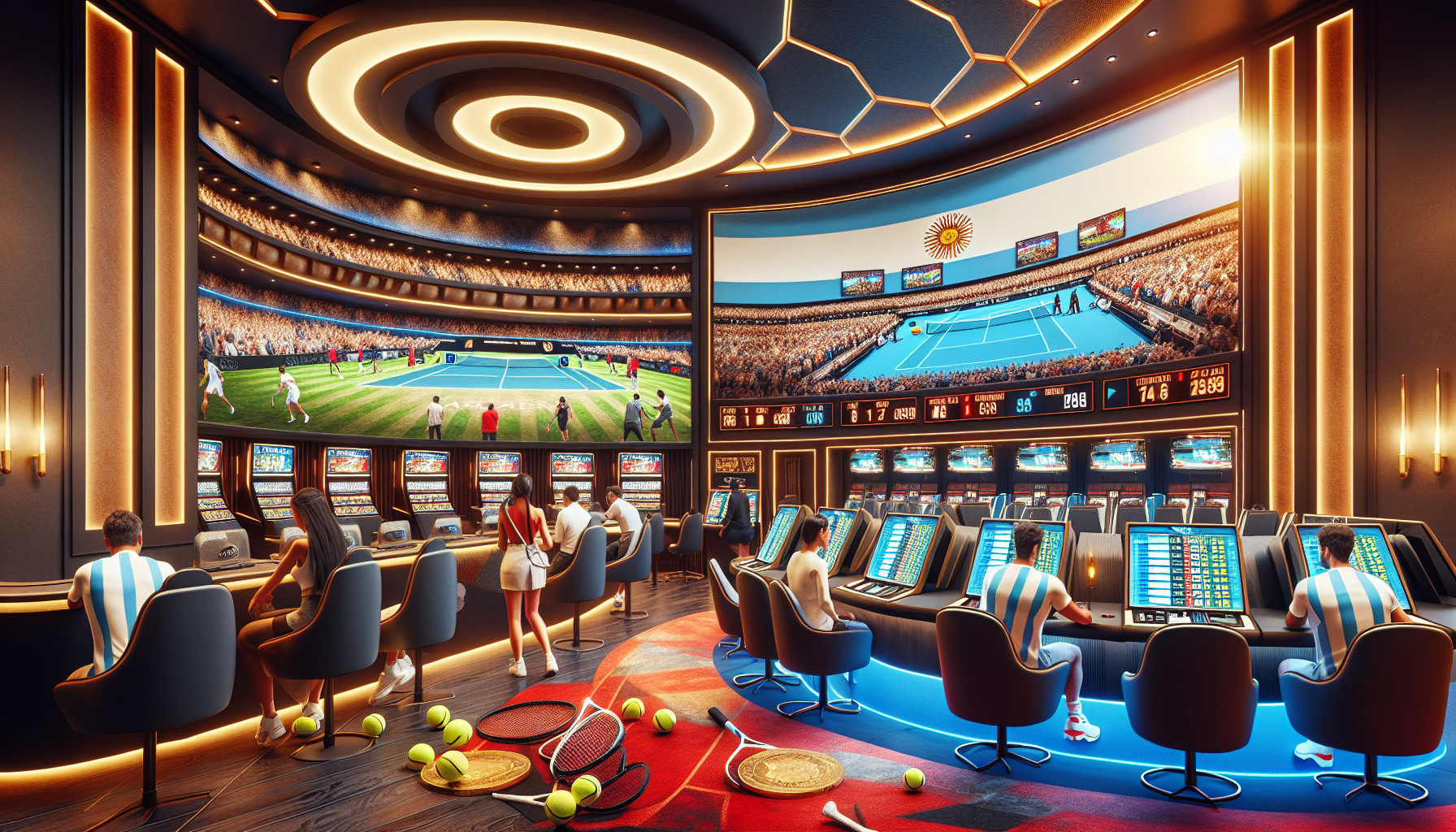 Ambiente de apuestas en vivo de tenis en BPLAY Casino Santa Fe con casino lleno de energía