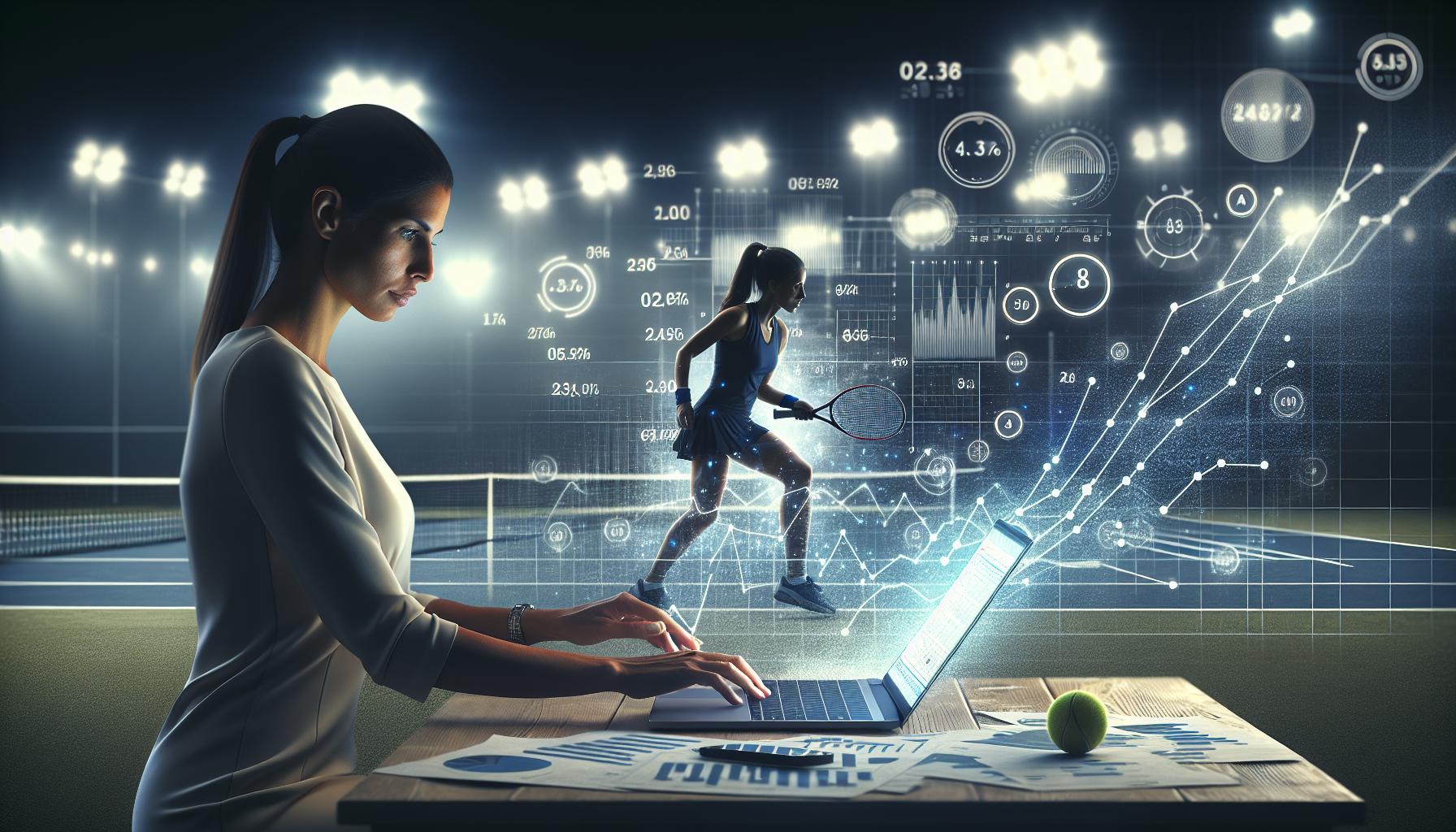 Analista revisando estadísticas de partidos de tenis antes de hacer una apuesta online