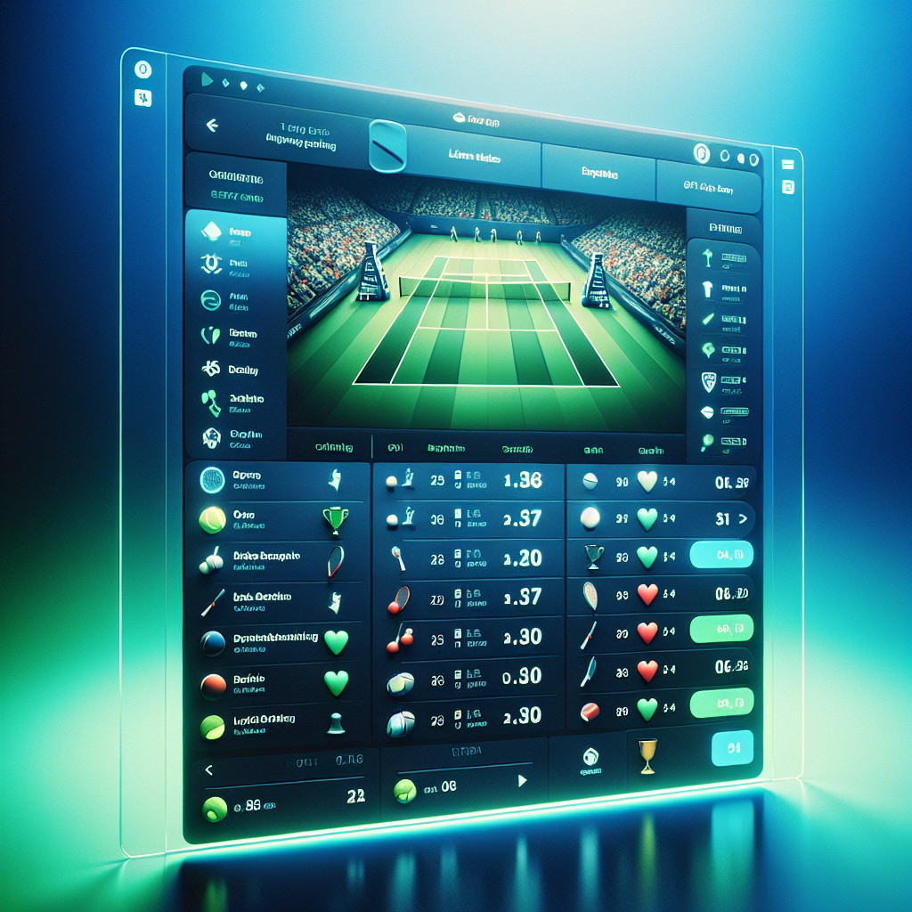 Interfaz digital moderna de casino BPLAY mostrando apuestas de tenis y cuotas en tiempo real